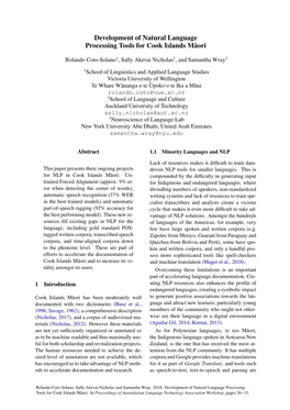 Development of Natural Language Processing Tools for Cook Islands Maori¯