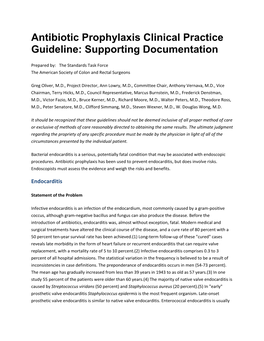 Antibiotic Prophylaxis Clinical Practice Guideline: Supporting Documentation