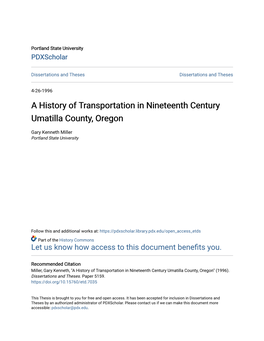 A History of Transportation in Nineteenth Century Umatilla County, Oregon