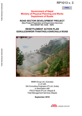 Resettlement Action Plan Gokuleshwor-Thaktholi-Darchula Road
