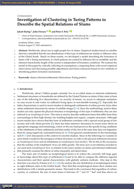 Investigation of Clustering in Turing Patterns to Describe the Spatial Relations of Slums