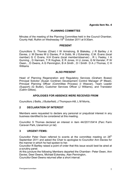 1 Agenda Item No. 4 PLANNING COMMITTEE Minutes of The