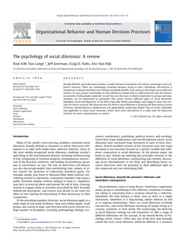 The Psychology of Social Dilemmas: a Review ⇑ Paul A.M