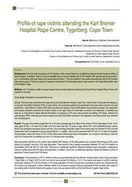 Profile of Rape Victims Attending the Karl Bremer Hospital Rape Centre, Tygerberg, Cape Town