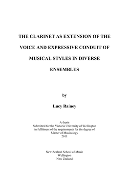The Clarinet As Extension of the Voice and Expressive