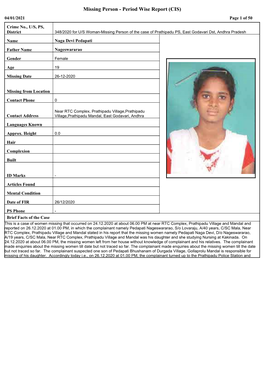 Missing Person - Period Wise Report (CIS) 04/01/2021 Page 1 of 50