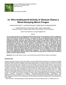 In- Vitro Antibacterial Activity of Stereum Ostrea a Wood Decaying Macro Fungus