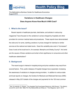 Variations in Health Care Charges