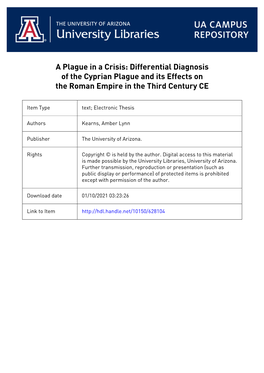 Differential Diagnosis of the Cyprian Plague and Its Effects on the Roman Empire in the Third Century CE