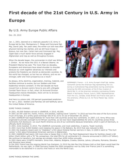 First Decade of the 21St Century in U.S. Army in Europe