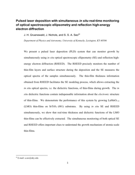 Pulsed Laser Deposition with Simultaneous in Situ Real-Time Monitoring of Optical Spectroscopic Ellipsometry and Reflection High-Energy Electron Diffraction