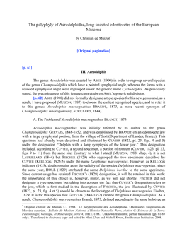 Muizon, Christian. the Polyphyletism of the Acrodelphidae, Long-Snouted