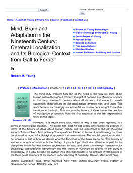 Mind, Brain and Adaptation in the Nineteenth Century