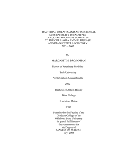 Bacterial Isolates and Antimicrobial Susceptibility Phenotypes of Equine Specimens Submitted to the Oklahoma Animal Disease and Diagnostic Laboratory 2005 – 2007