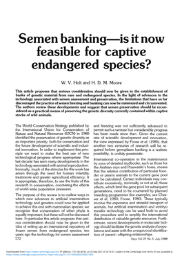 Semen Banking—Is It Now Feasible for Captive Endangered Species?