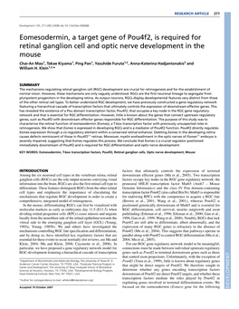 Eomesodermin, a Target Gene of Pou4f2, Is Required for Retinal Ganglion Cell and Optic Nerve Development in the Mouse