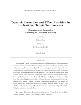 Dynamic Incentives and Effort Provision in Professional Tennis