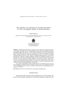 The History of Changes in Water Relations in the Catchment Basin of River Piwonia