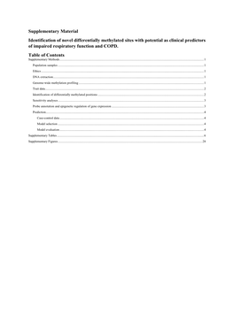 Supplementary Material Identification of Novel Differentially Methylated Sites with Potential As Clinical Predictors of Impaired Respiratory Function and COPD