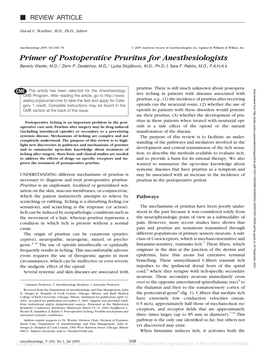 Primer of Postoperative Pruritus for Anesthesiologists Beverly Waxler, M.D.,* Zerin P