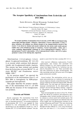 The Acceptor Specificity of Amylomaltase from Escherichia Coli IFO 3806