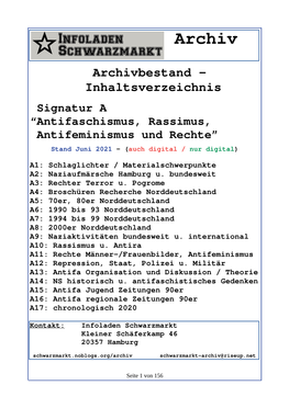 Infoladen Schwarzmarkt Archiv Gesamtverzeichnis A