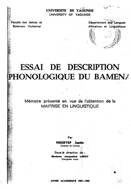 Descrlptlon ~Honologiquephonologlque DU BAMENI