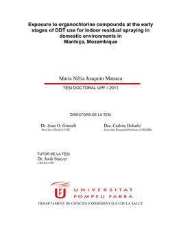 Exposure to Organochlorine Compounds at the Early Stages of DDT Use for Indoor Residual Spraying in Domestic Environments in Manhiça, Mozambique