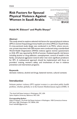 Risk Factors for Spousal Physical Violence Against Women in Saudi