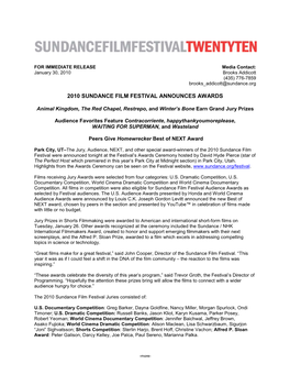 2010 Sundance Film Festival Announces Awards