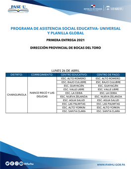 Primera Entrega 2021 Dirección Provincial De Bocas Del Toro