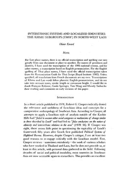 THE KHMU SUBGROUPS (T.Ifoy) in NORTH-WEST LAOS