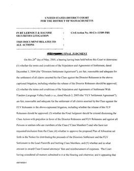 In Re: Lernout & Hauspie Securities Litigation 00-CV-11589-Final