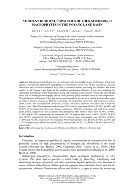 Nutrient Removal Capacities of Four Submerged Macrophytes at Low Temperatures in the Poyang Lake Basin - 107