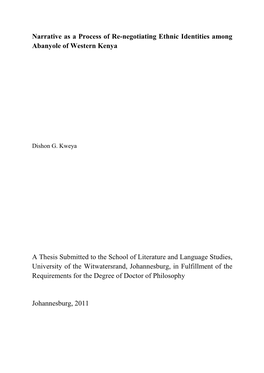 Narrative As a Process of Re-Negotiating Ethnic Identities Among Abanyole of Western Kenya