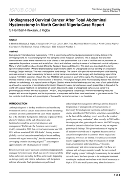 Undiagnosed Cervical Cancer After Total Abdominal Hysterectomy in North Central Nigeria-Case Report S Hembah-Hilekaan, J Kigbu