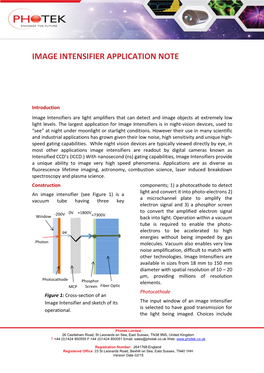 Photek Image Intensifier Application Note