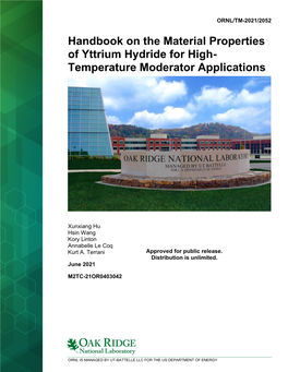 Handbook on the Material Properties of Yttrium Hydride for High- Temperature Moderator Applications