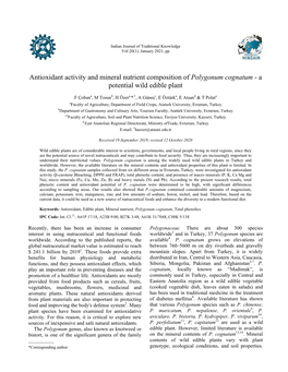 Antioxidant Activity and Mineral Nutrient Composition of Polygonum Cognatum - a Potential Wild Edible Plant