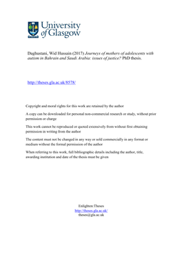 Daghustani, Wid Hussain (2017) Journeys of Mothers of Adolescents with Autism in Bahrain and Saudi Arabia: Issues of Justice? Phd Thesis