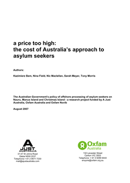A Price Too High: the Cost of Australia's Approach to Asylum Seekers