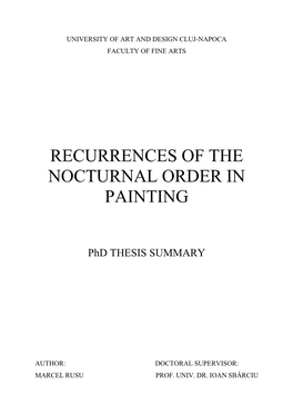 Recurrences of the Nocturnal Order in Painting