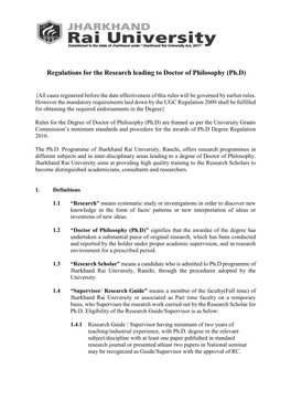 Regulations for the Research Leading to Doctor of Philosophy (Ph.D)