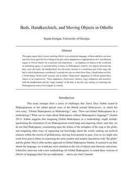 Beds, Handkerchiefs, and Moving Objects in Othello