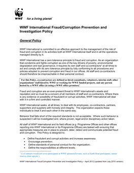 WWF International Fraud/Corruption Prevention and Investigation Policy