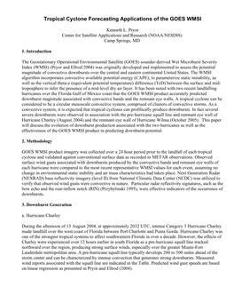 Tropical Cyclone Forecasting Applications of the GOES WMSI