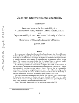[Hep-Th] 12 Jul 2020 Quantum Reference Frames and Triality