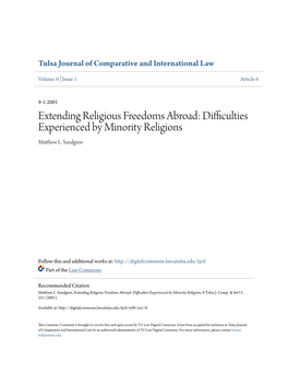 Extending Religious Freedoms Abroad: Difficulties Experienced by Minority Religions Matthew L