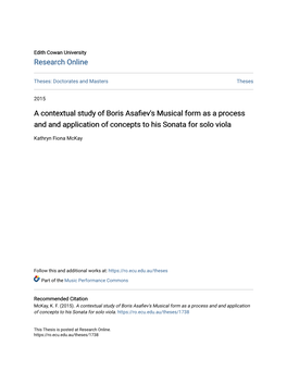 A Contextual Study of Boris Asafiev's Musical Form As a Process and and Application of Concepts to His Sonata for Solo Viola