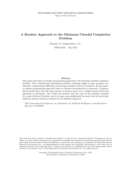 A Benders Approach to the Minimum Chordal Completion Problem